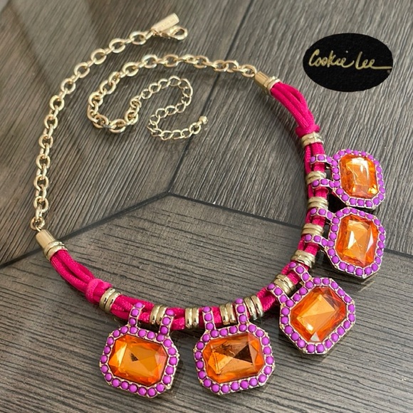 Cookie Lee Fuchsia Punch Colorful Gem Statement Necklace - Picture 1 of 16